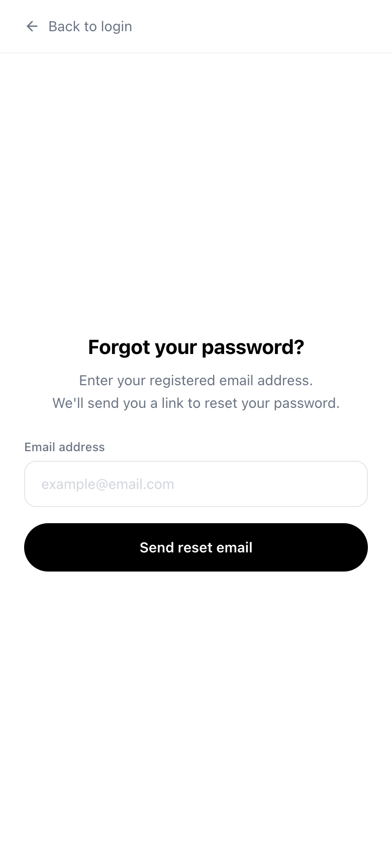 Password reset screen